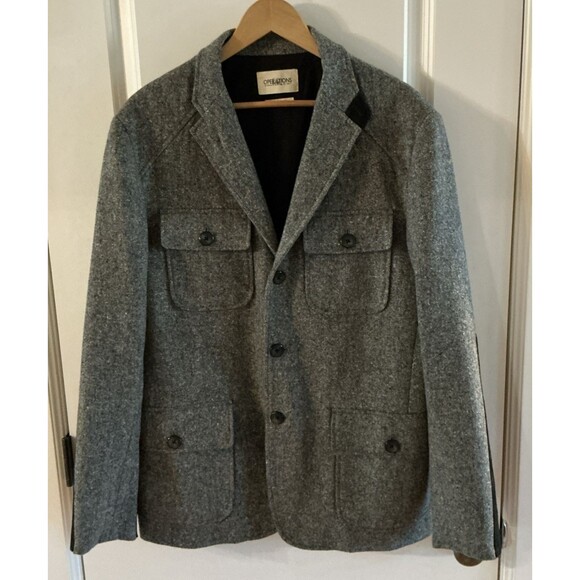 Operations NYC Men's Tweed Wool Blend Blazer 44R Gray Sport‎ Coat Elbow Patches - Picture 2 of 13